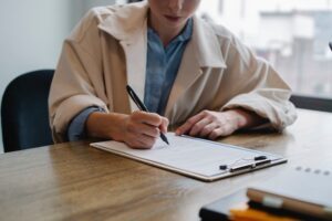 woman filing form